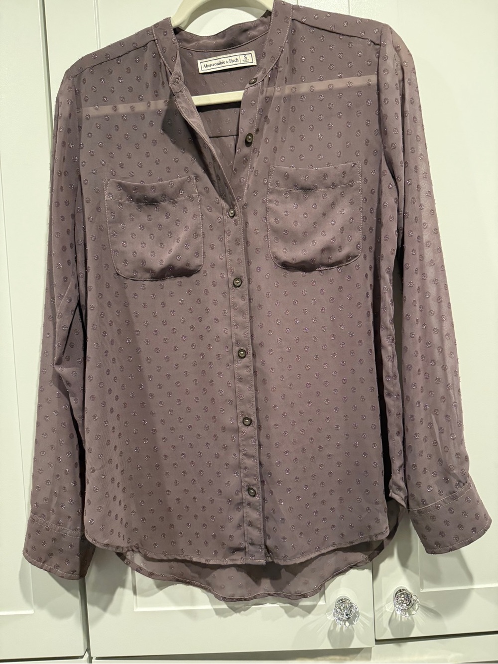 Abercrombie & Fitch Sparkly Mauve Button-Up Blouse with Polka Dots